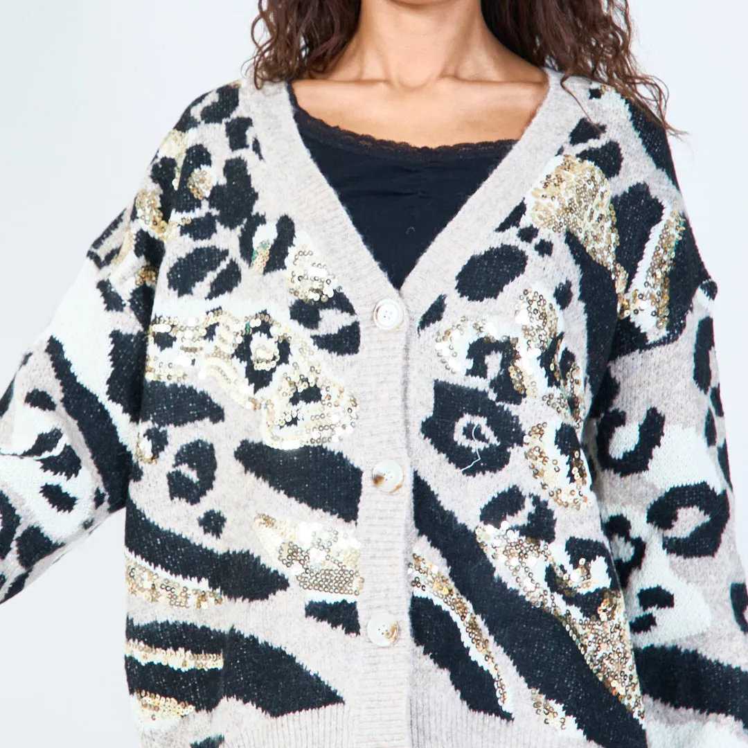 Leopard pattern sequin cardigan wholesale