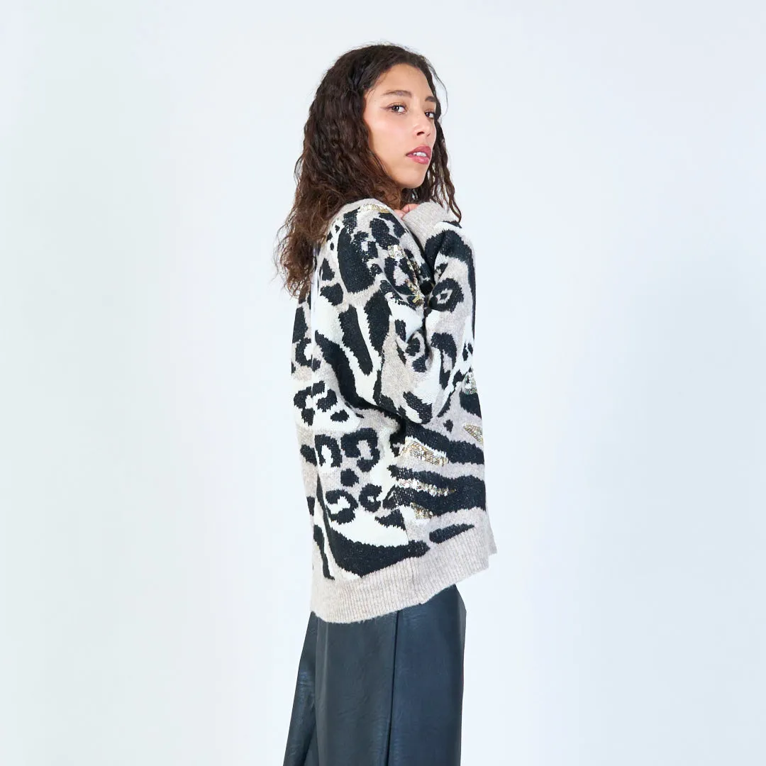 Leopard pattern sequin cardigan wholesale