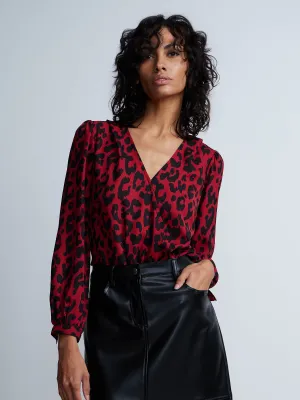 Long Sleeves Surplice Neck Leopard Print Bodysuit