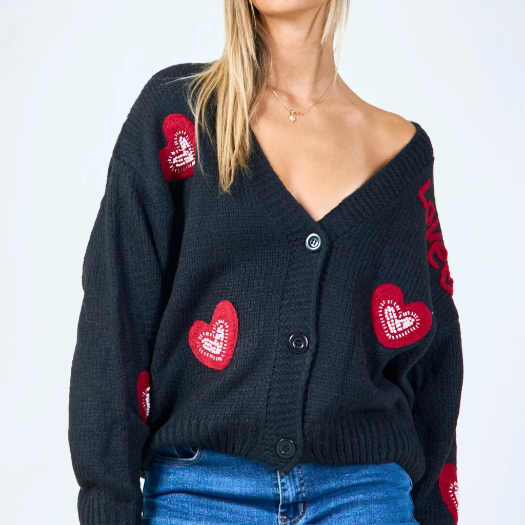 Love heart applique cardigan wholesale