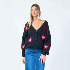 Love heart applique cardigan wholesale