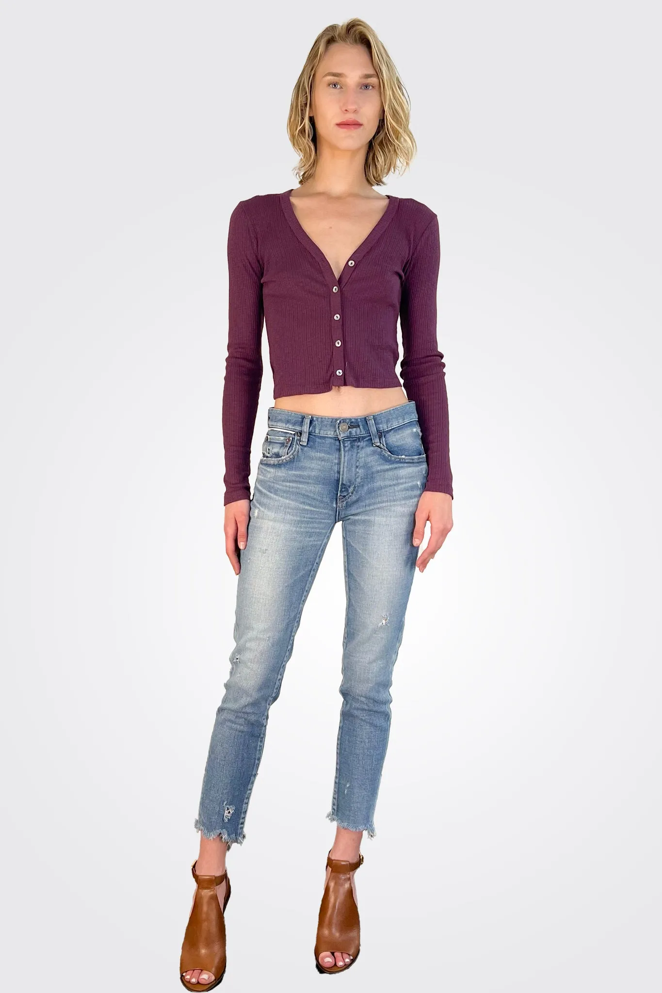 Lyla Ribbed Cardigan - Plum