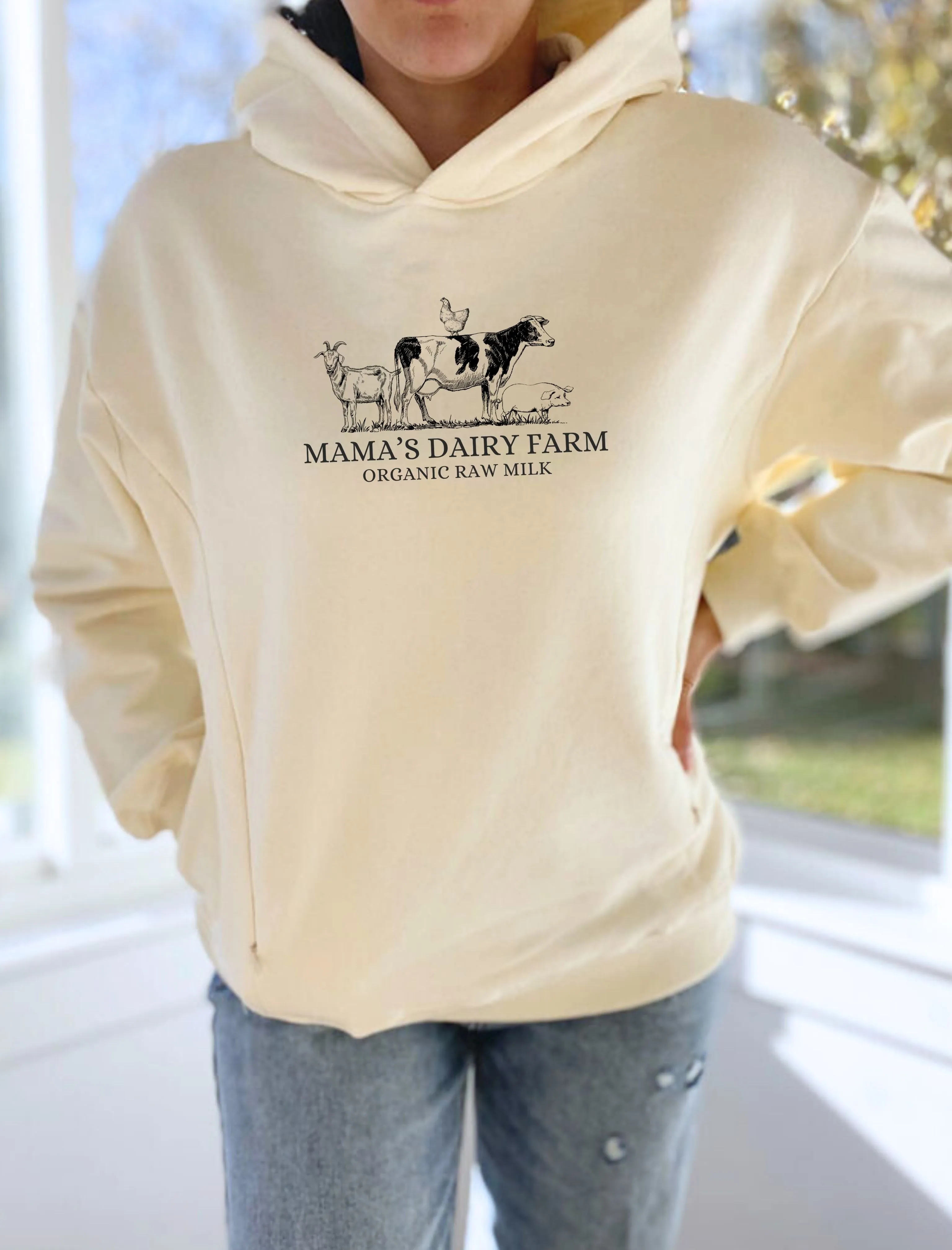 Mama's Dairy Farm | Farm Animals Hooded Sweatshirt