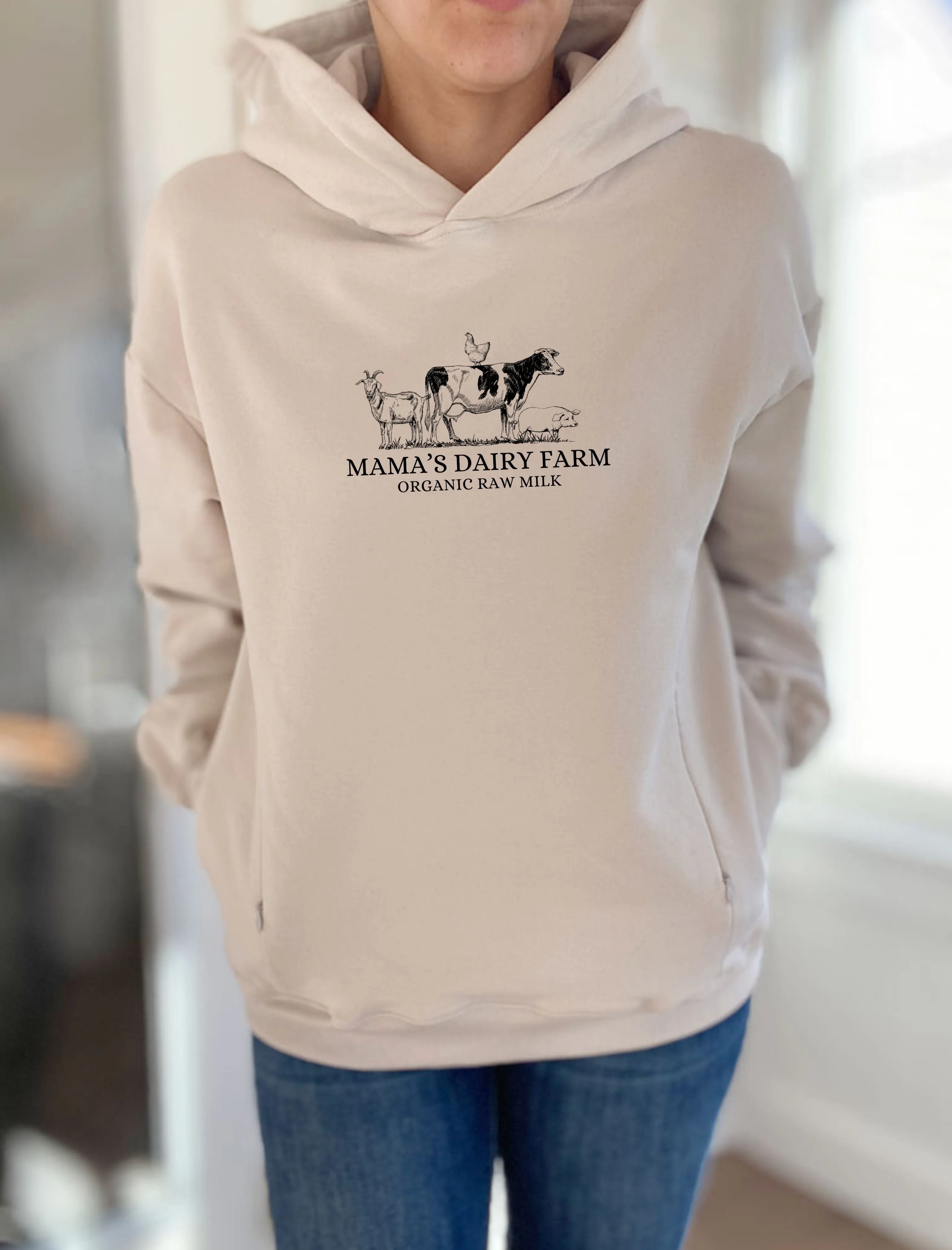 Mama's Dairy Farm | Farm Animals Hooded Sweatshirt