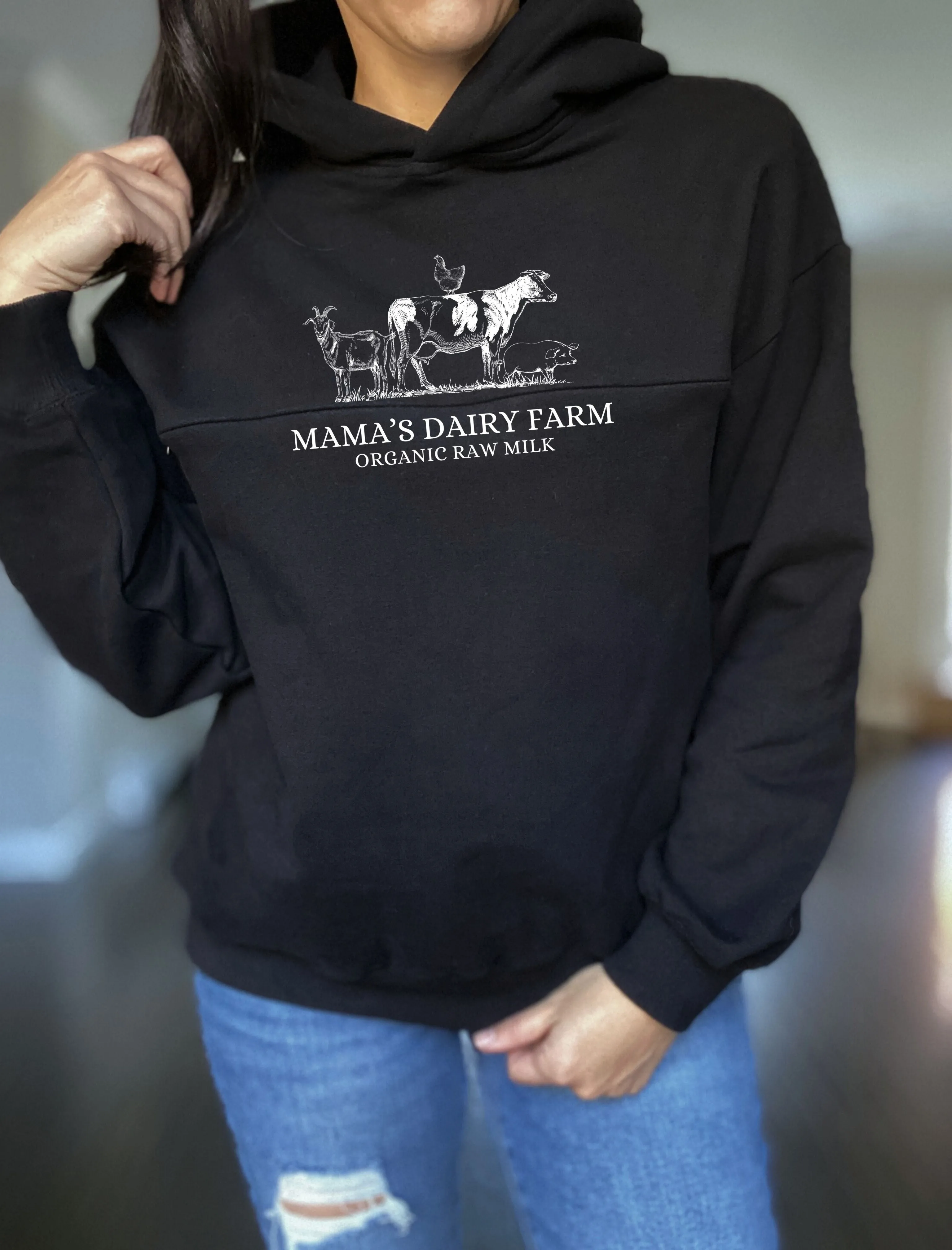 Mama's Dairy Farm | Farm Animals Hooded Sweatshirt