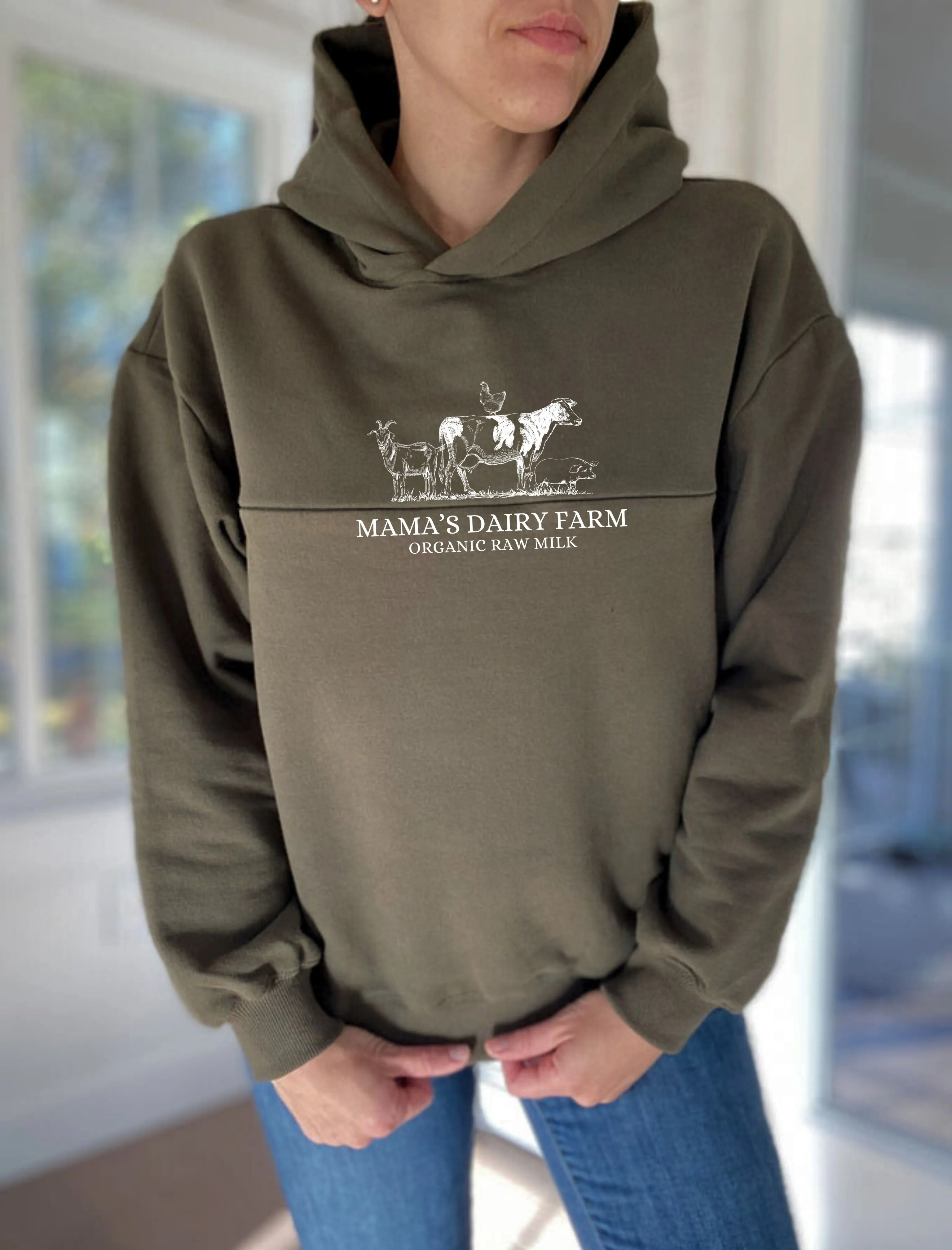 Mama's Dairy Farm | Farm Animals Hooded Sweatshirt