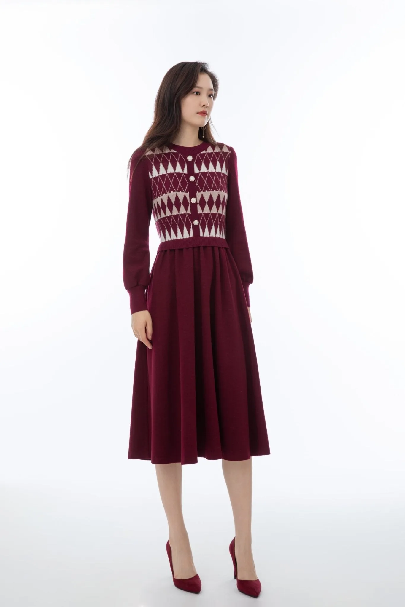 Maroon Jacquard Dress