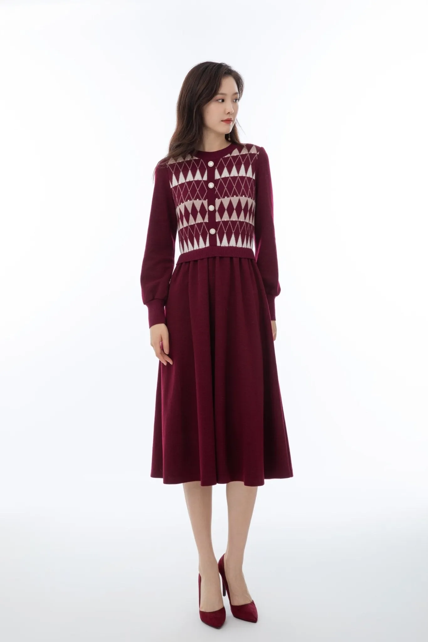 Maroon Jacquard Dress