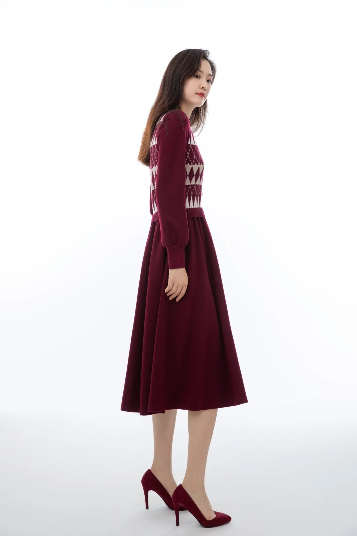 Maroon Jacquard Dress