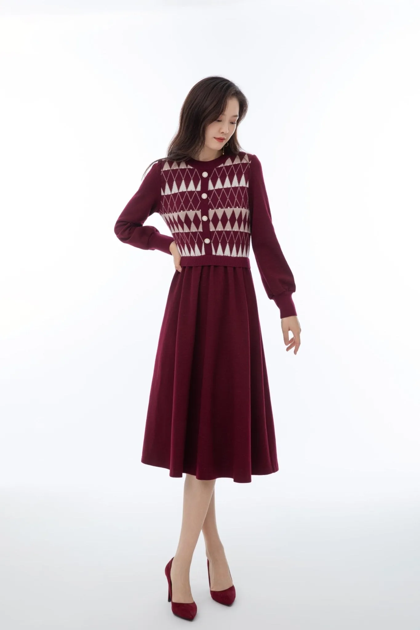 Maroon Jacquard Dress