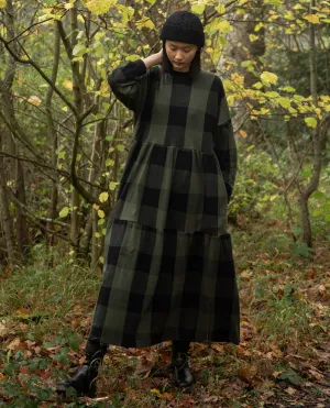 Matilda-Cay Knitted Check Dress in Rosin Green and Black Check