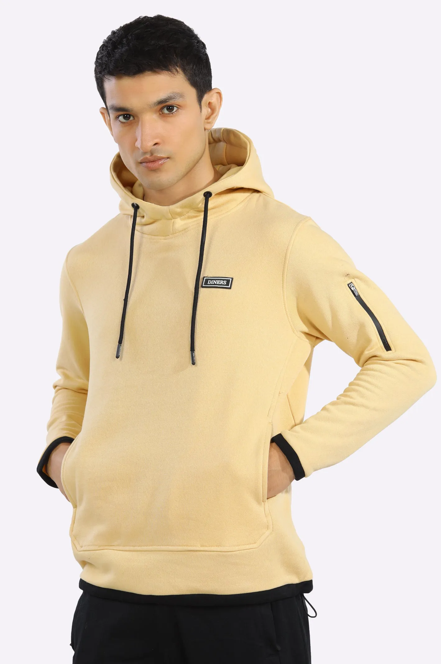 Men Beige Pullover Hoodie