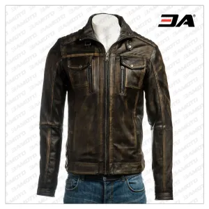 Men Vintage Biker Leather Jacket