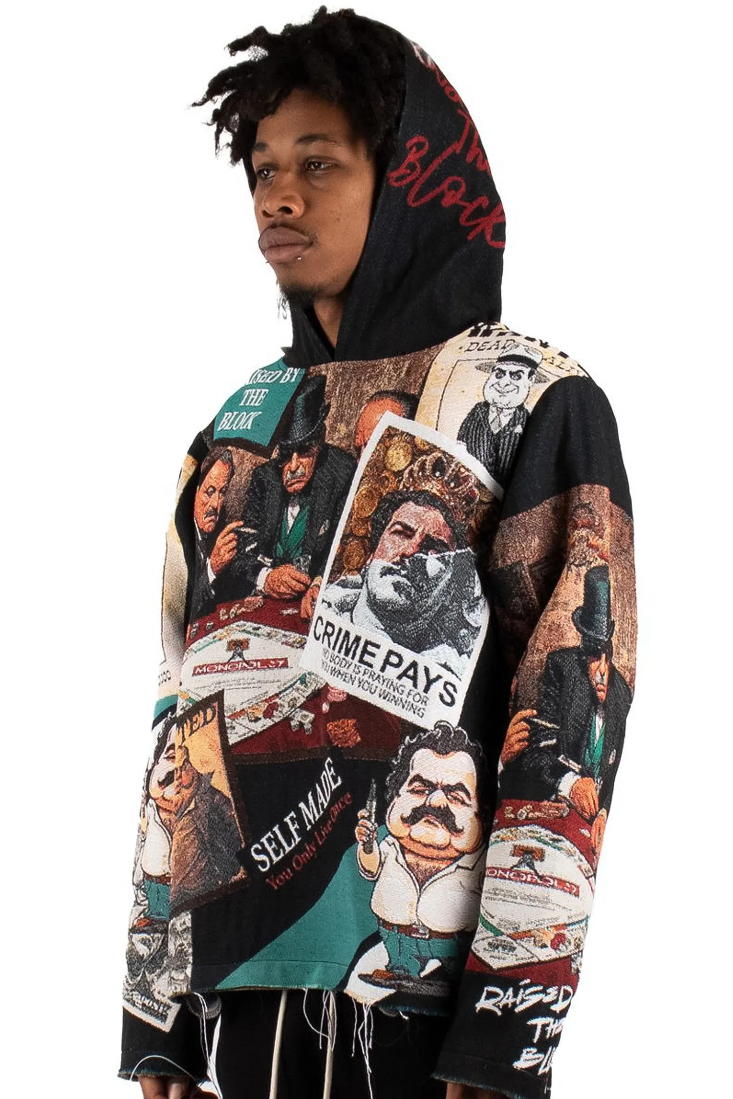 Men's Premium Crime Boss Tapestry Jacquard Long Sleeve Hoodie