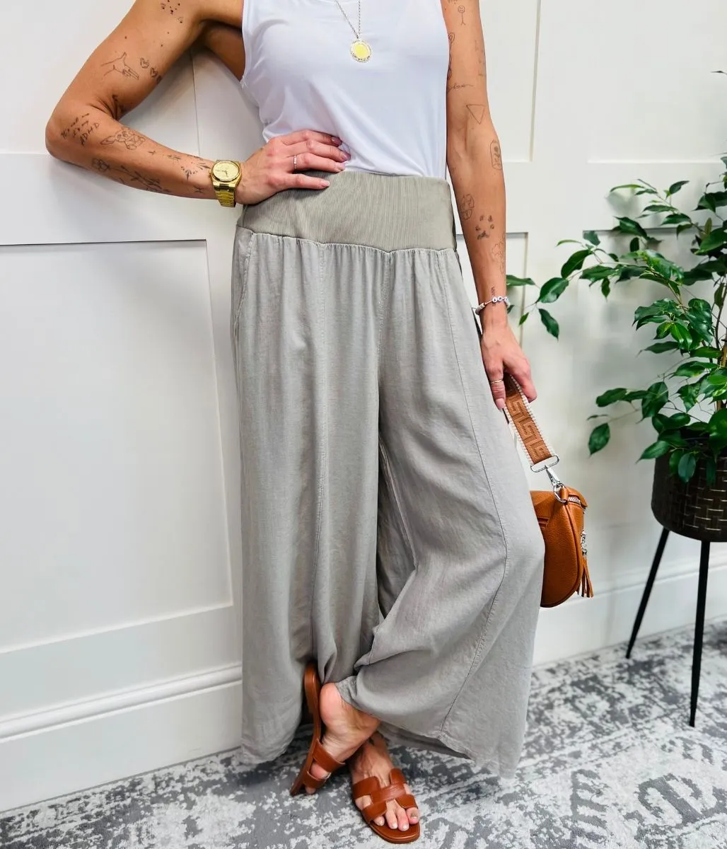 Mocha Linen Blend Wide Leg Trousers