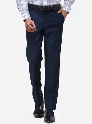 Navy Blue Slim Fit Checked Formal Trouser | Metal