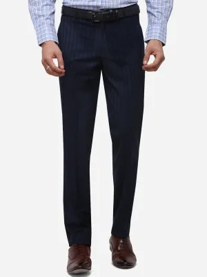 Navy Blue Super Slim Fit Striped Formal Trouser | JadeBlue