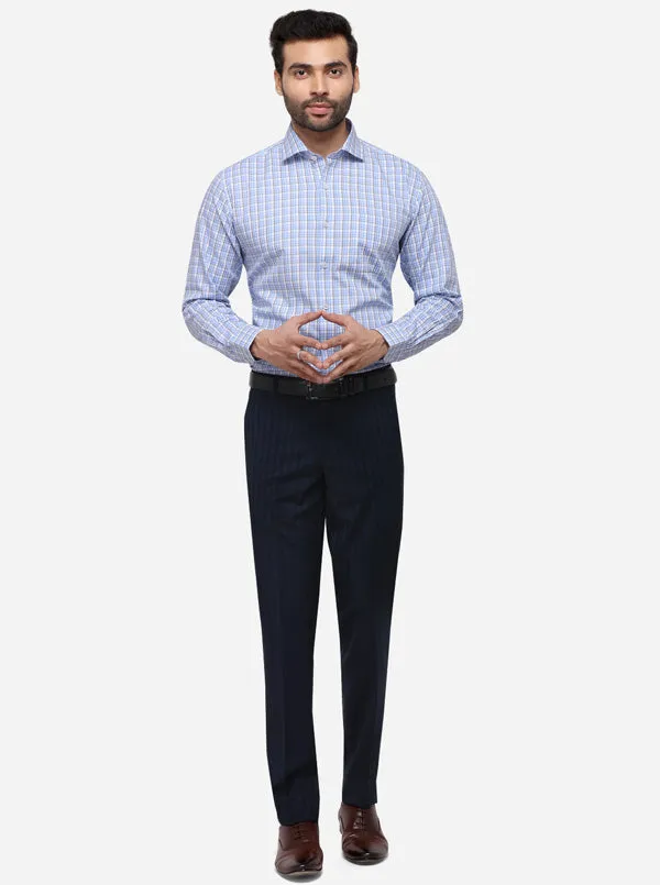 Navy Blue Super Slim Fit Striped Formal Trouser | JadeBlue