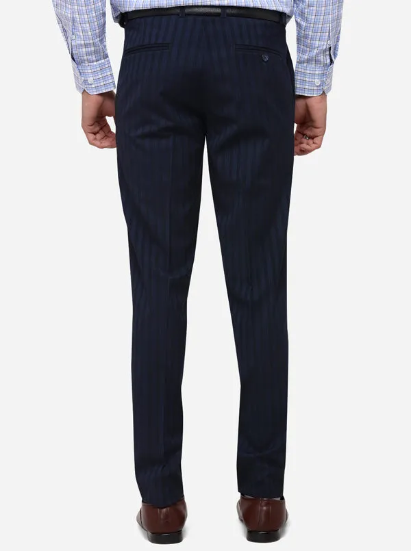 Navy Blue Super Slim Fit Striped Formal Trouser | JadeBlue