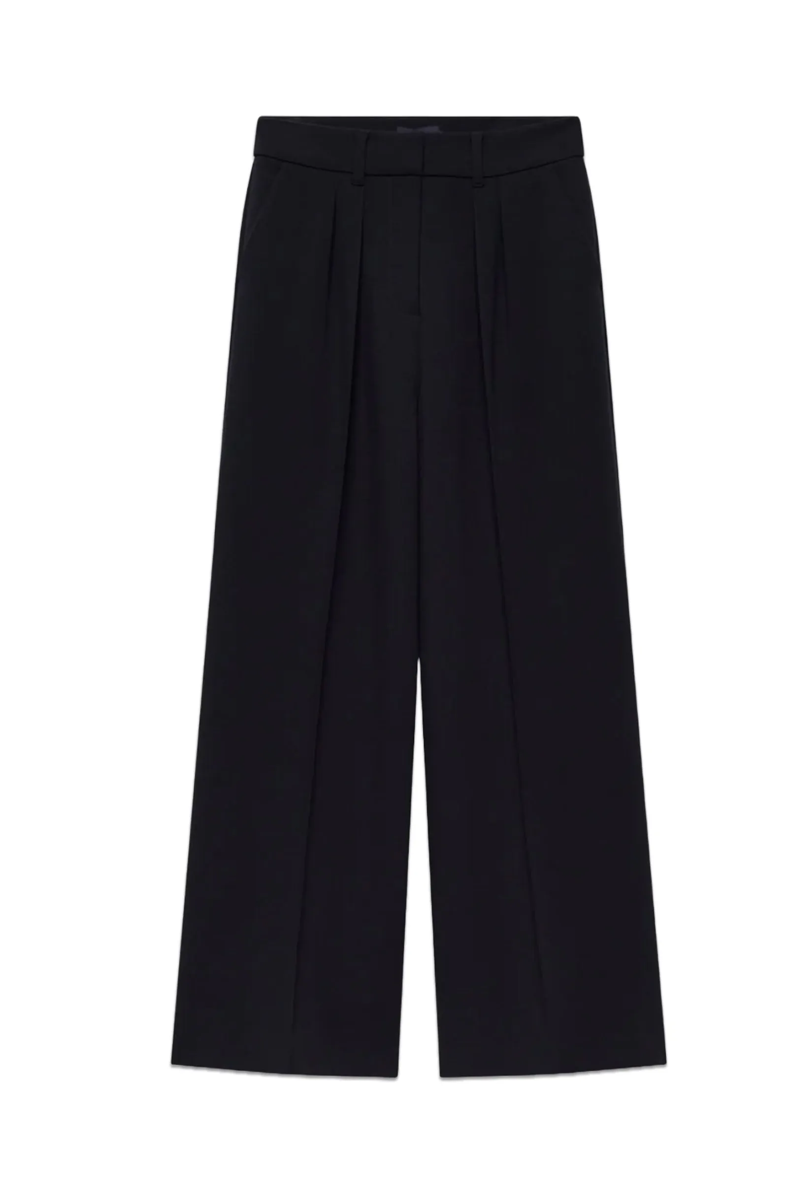 Navy Pleated Wide Trousers