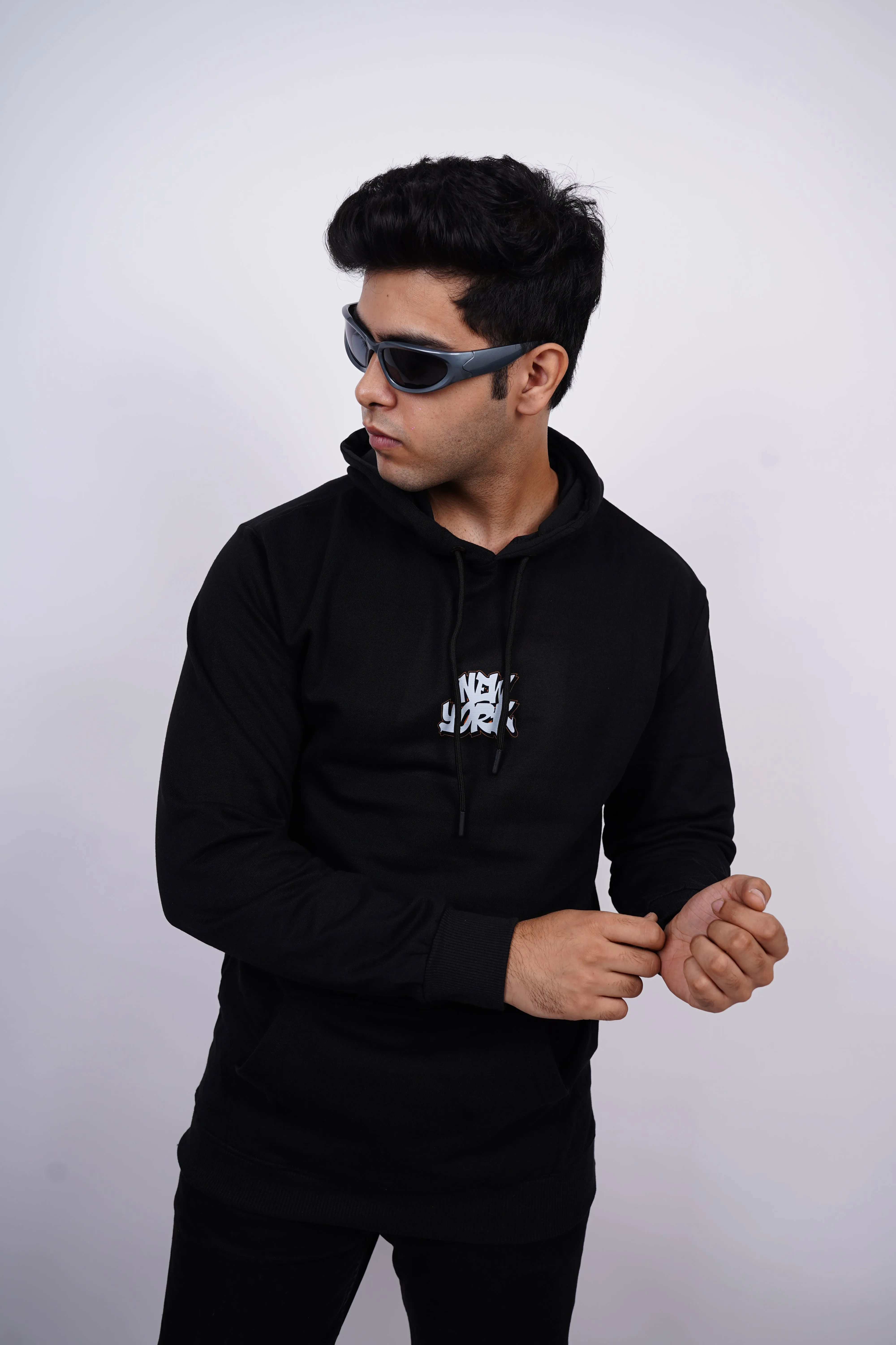 New York Relaxed fit Black Hoodie for Men By DemonWear