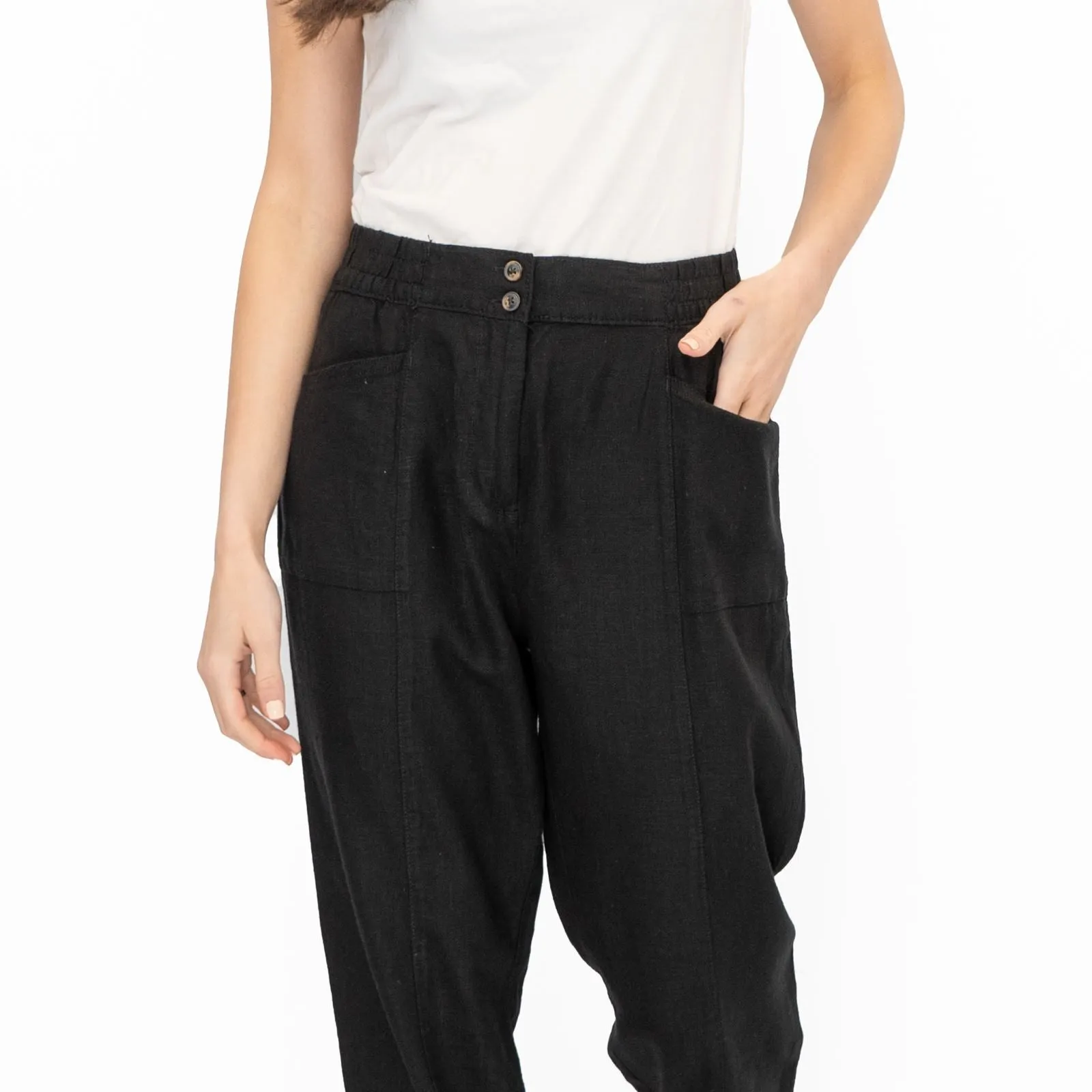 Next Linen Trousers Straight Leg Black