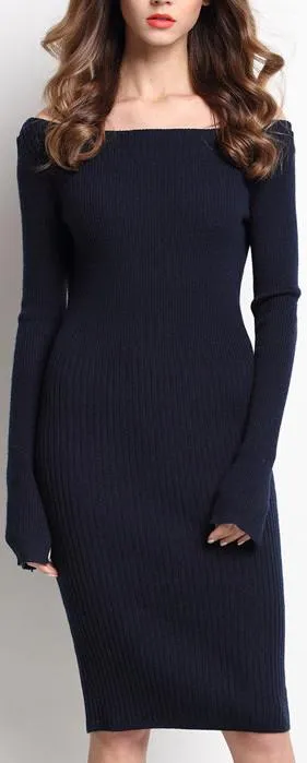 Off-Shoulder Knit Tie-Back Dress