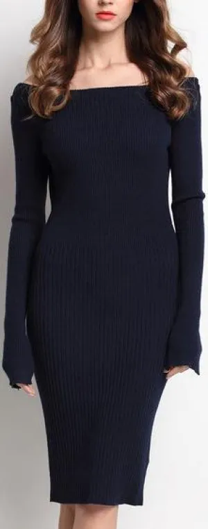 Off-Shoulder Knit Tie-Back Dress