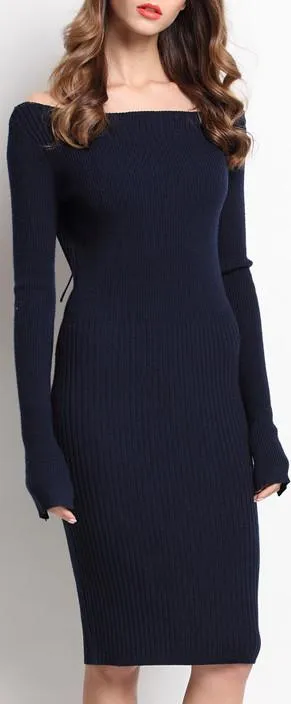 Off-Shoulder Knit Tie-Back Dress