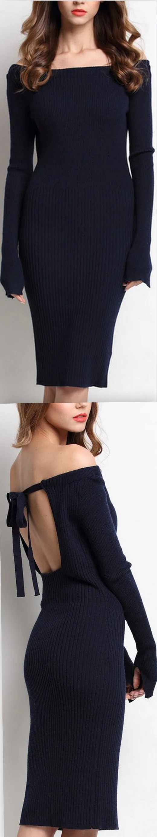 Off-Shoulder Knit Tie-Back Dress