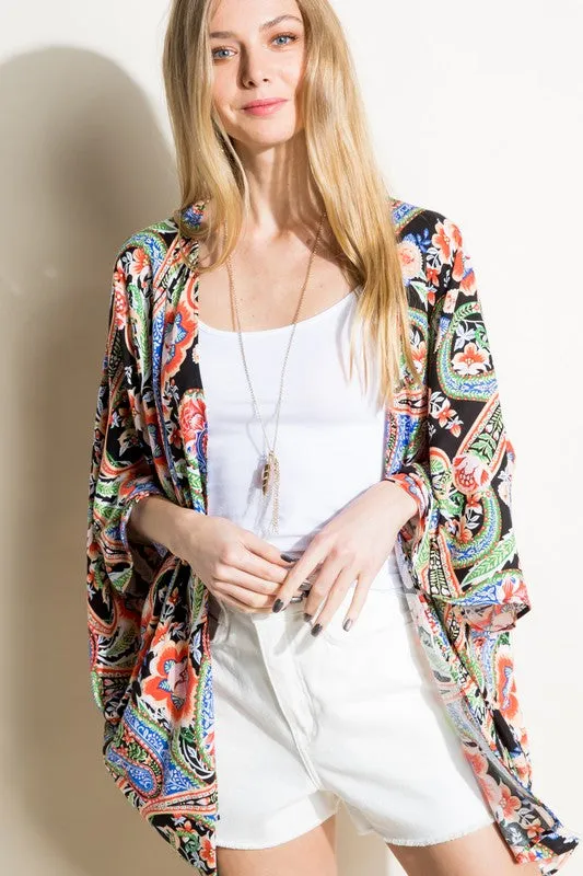 Plus Paisley Woven Kimono Cardigan