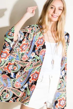 Plus Paisley Woven Kimono Cardigan