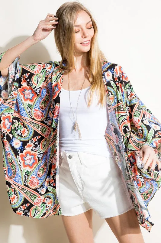 Plus Paisley Woven Kimono Cardigan