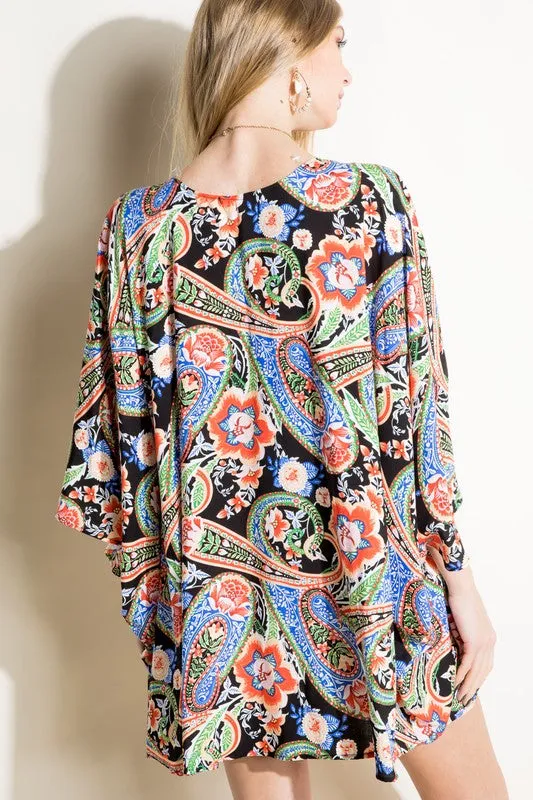 Plus Paisley Woven Kimono Cardigan