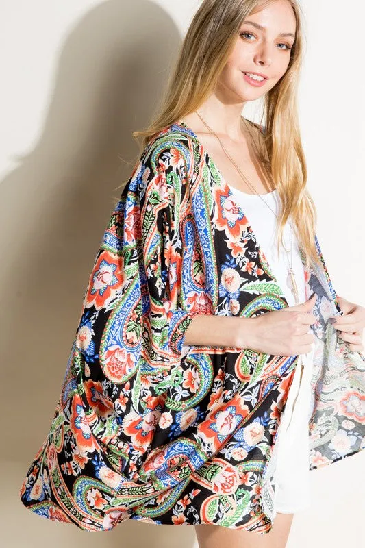 Plus Paisley Woven Kimono Cardigan