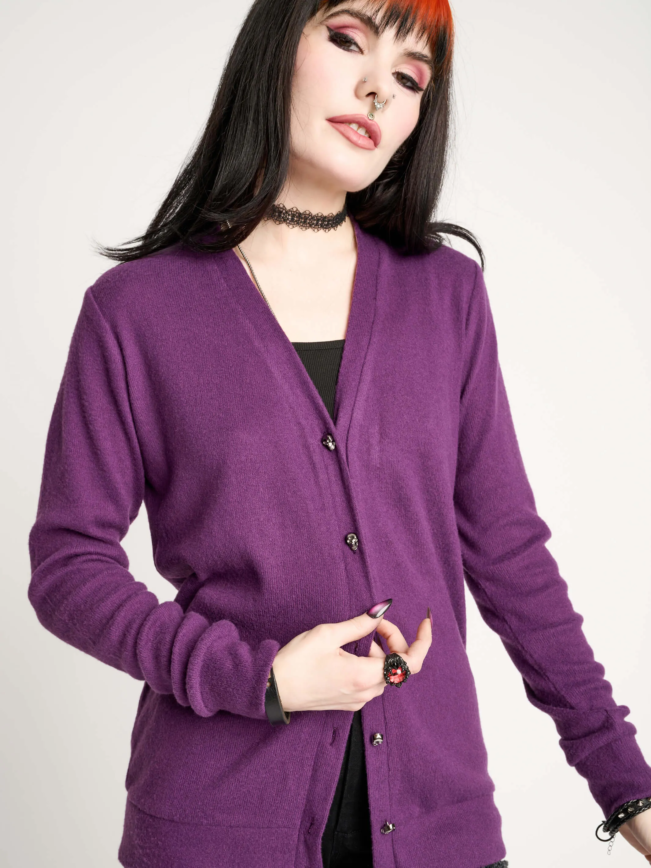 Purple Skull Button Cardigan