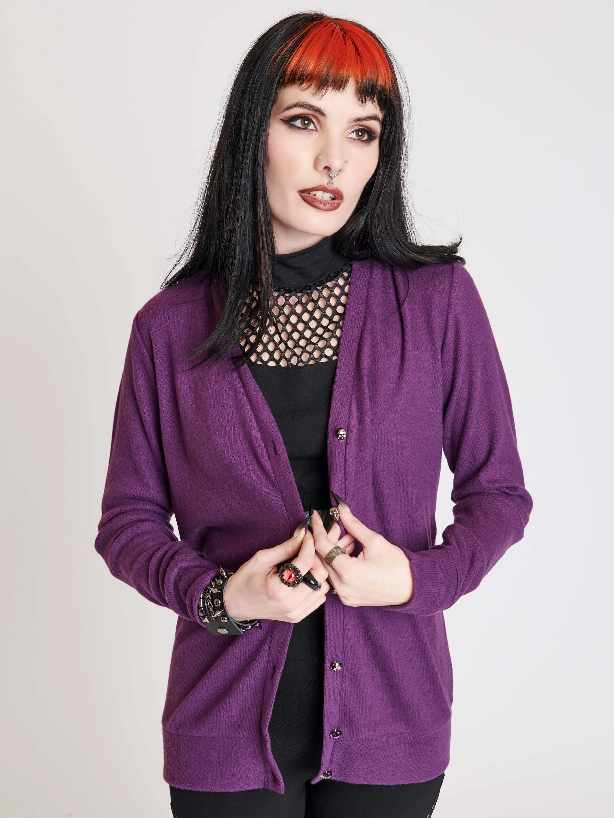 Purple Skull Button Cardigan