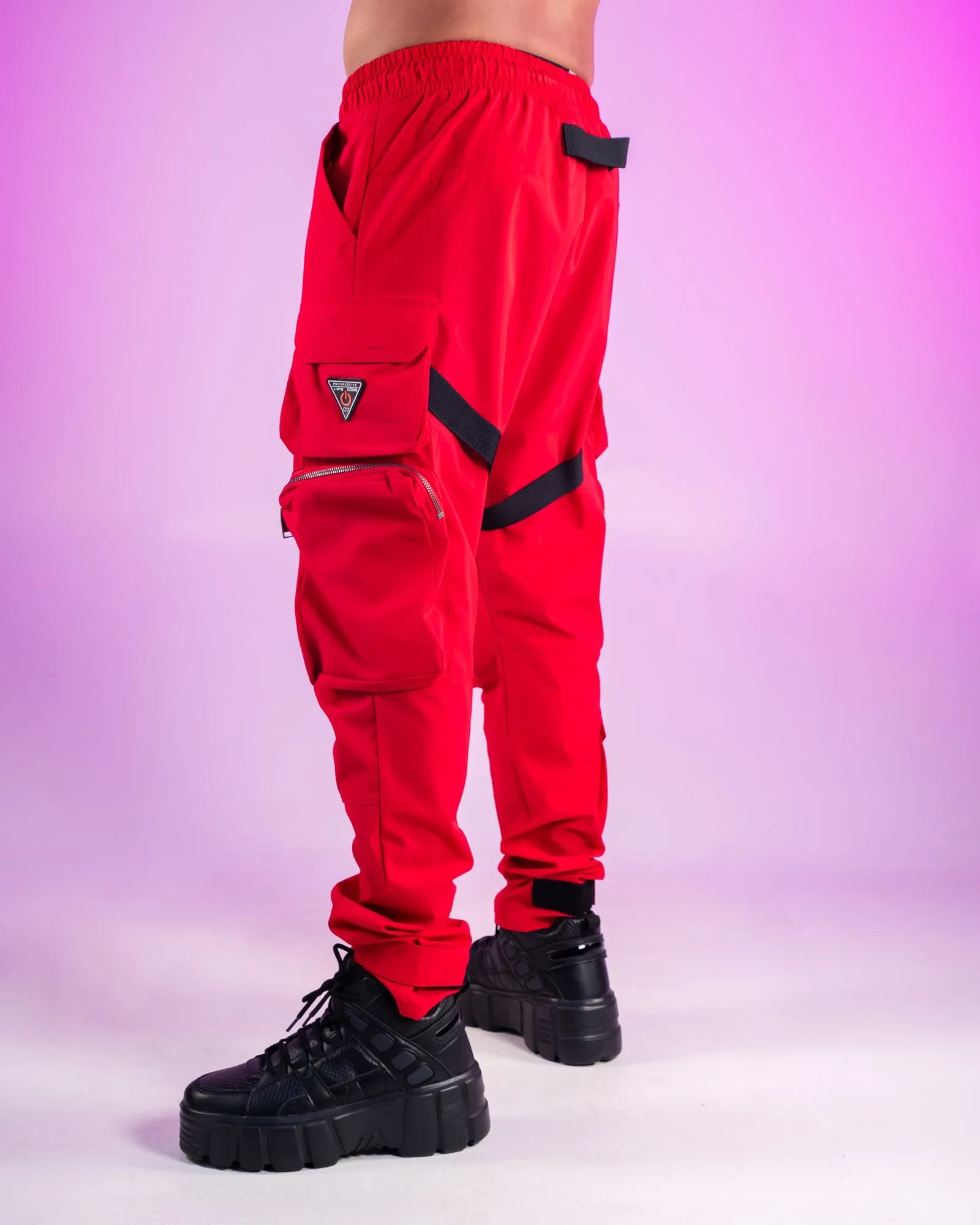 Red Nylon Utility Pants