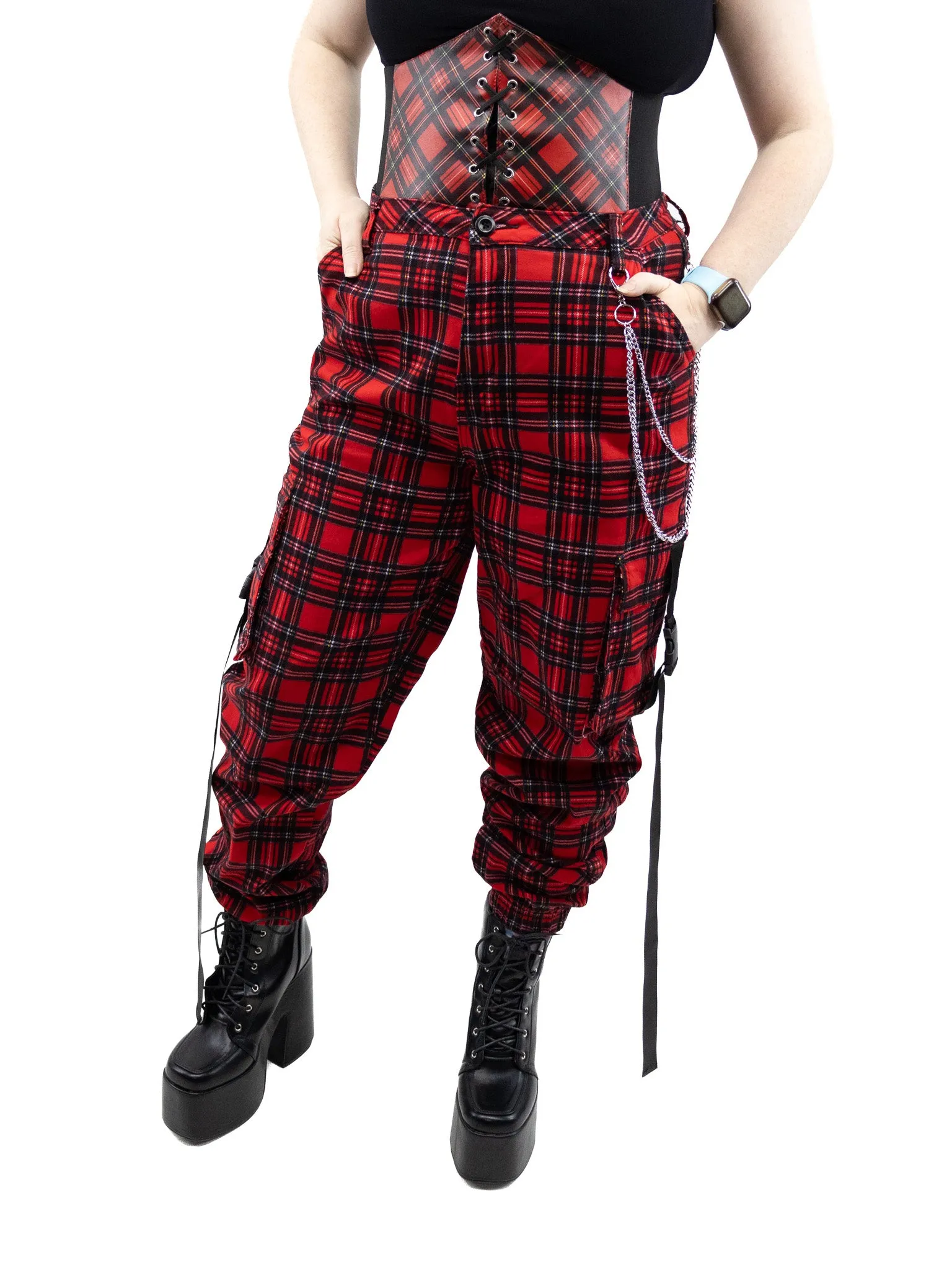 Rocky Red Plaid Cargo Joggers