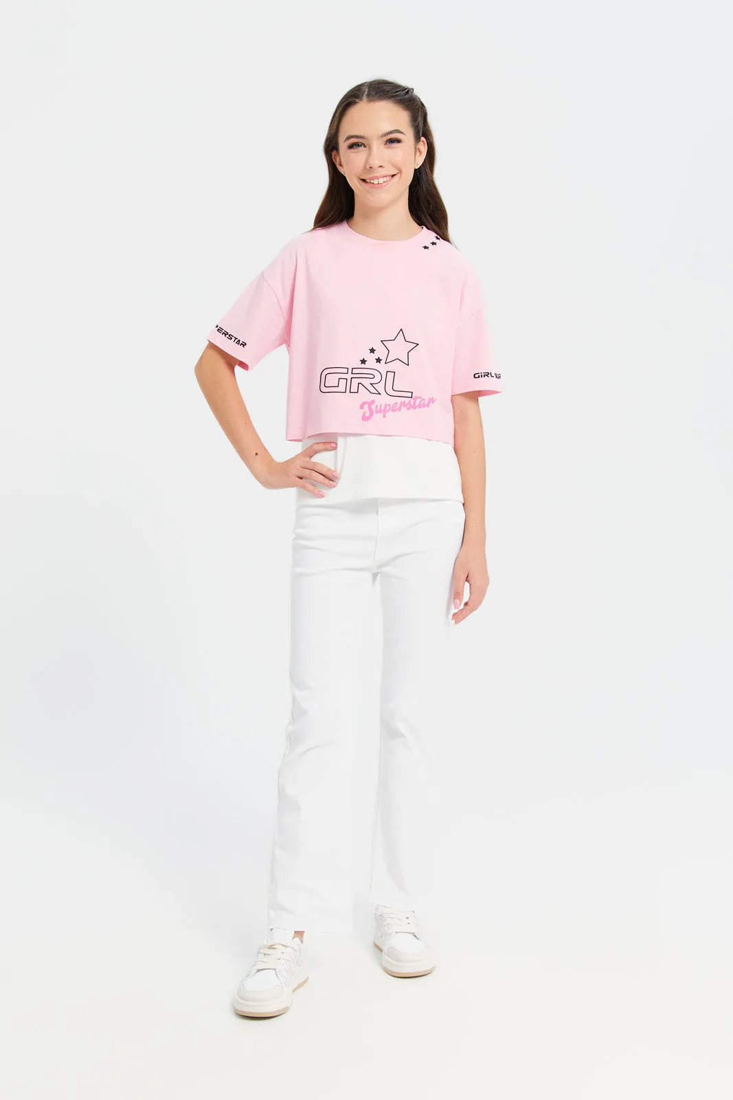 Senior Girls Pink And White Twofer Top