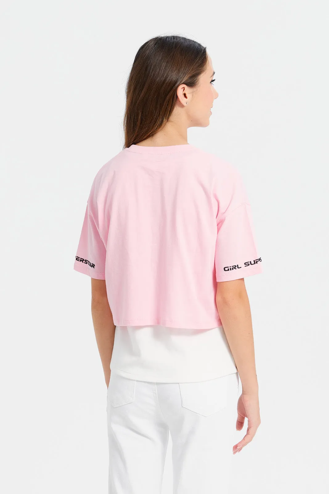 Senior Girls Pink And White Twofer Top