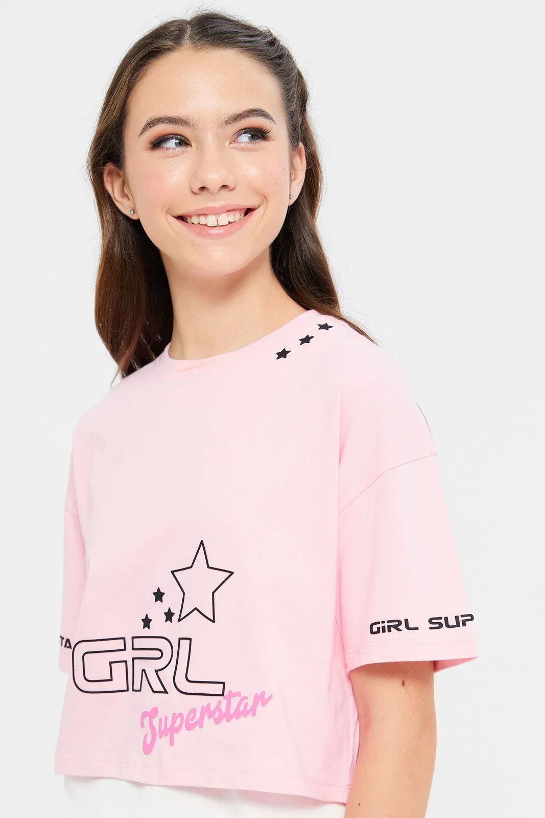 Senior Girls Pink And White Twofer Top