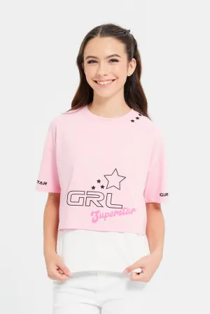 Senior Girls Pink And White Twofer Top