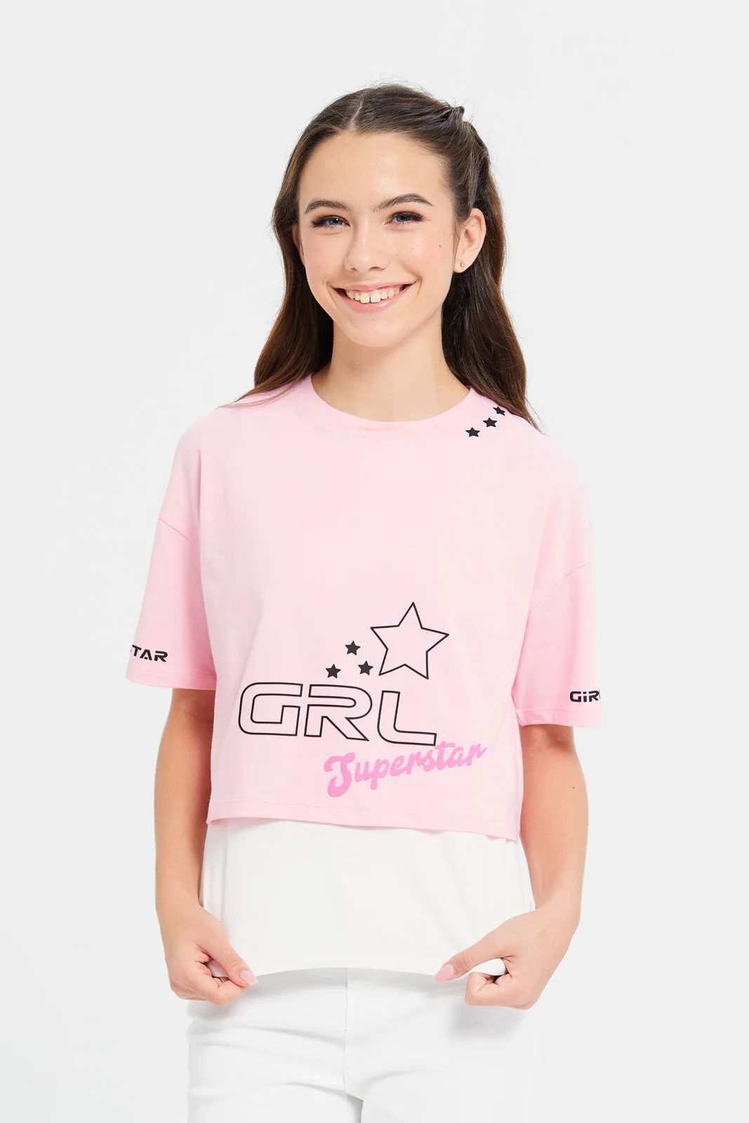 Senior Girls Pink And White Twofer Top