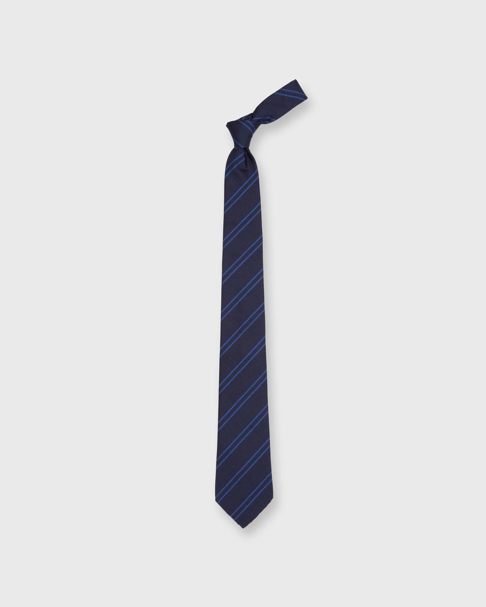 Silk Woven Tie in Navy/Blue Double Stripe