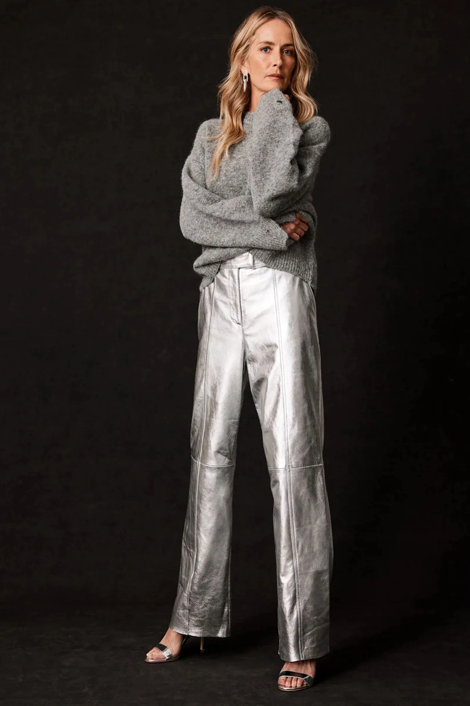 Silver Leather Wide Trousers