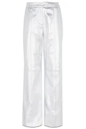 Silver Leather Wide Trousers