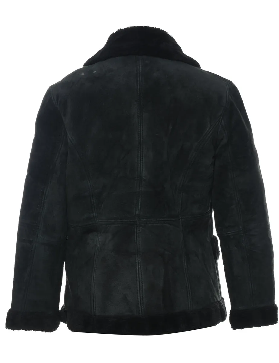 Single Breasted Black Suede Classic Jacket - L