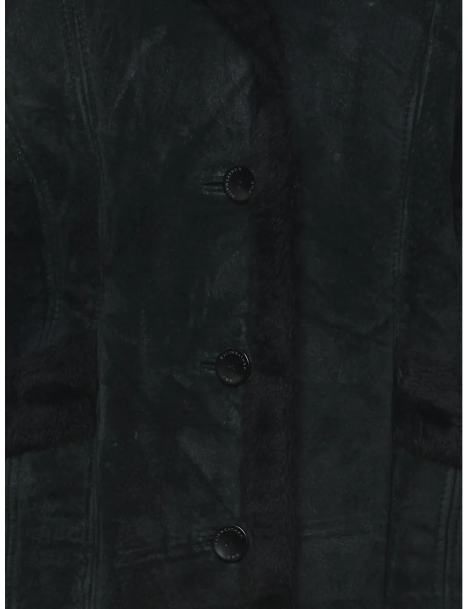 Single Breasted Black Suede Classic Jacket - L