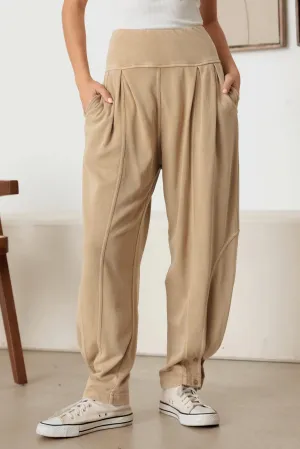 Slim Button Cuffs High-Waisted Pleated Joggers